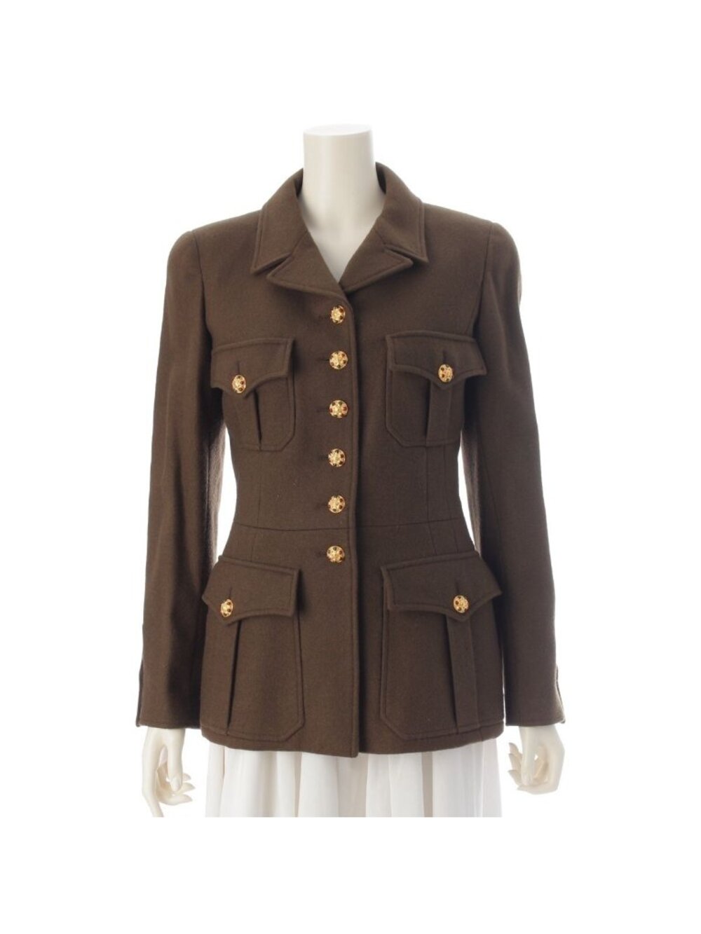 Chanel Wool Gripoix Button Tailored Jacket Khaki 38